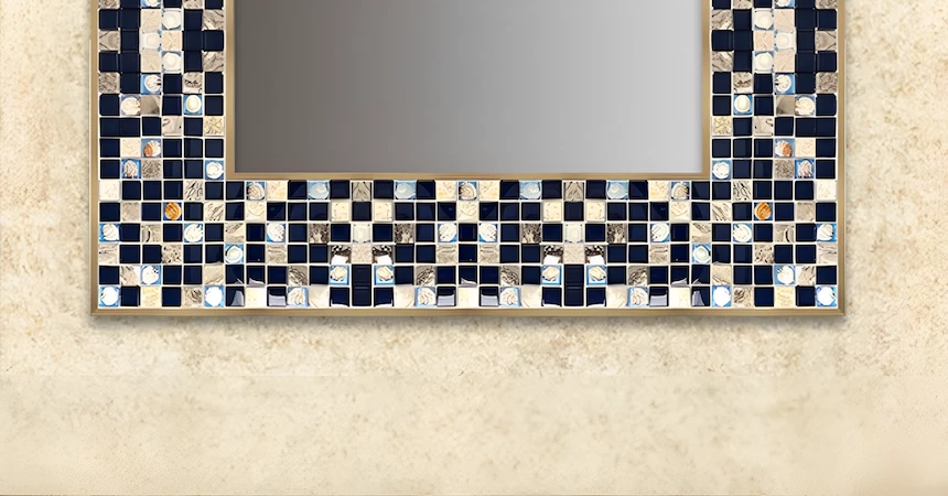 A beach vibe mosaic frame for a unique mirror.